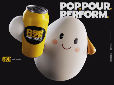 NamaTama, the egg mascot for THE FINALS, advertising OSPUZE "Pop.Pour.Perform".