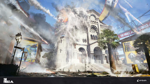 The Cathedral of Our Lady of the Immaculate Conception (also known as Saint Nicholas Cathedral), as seen in this concept art for THE FINALS, features in the Old Town Monaco map. And is seen being hit by a Meteor Shower in this image.